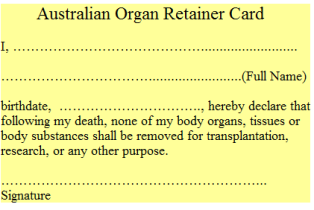 organ retainer card