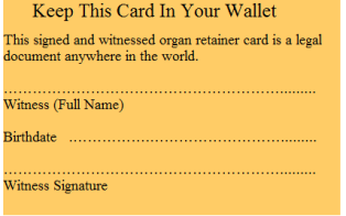 Australian Organ Retainer Card (rear)